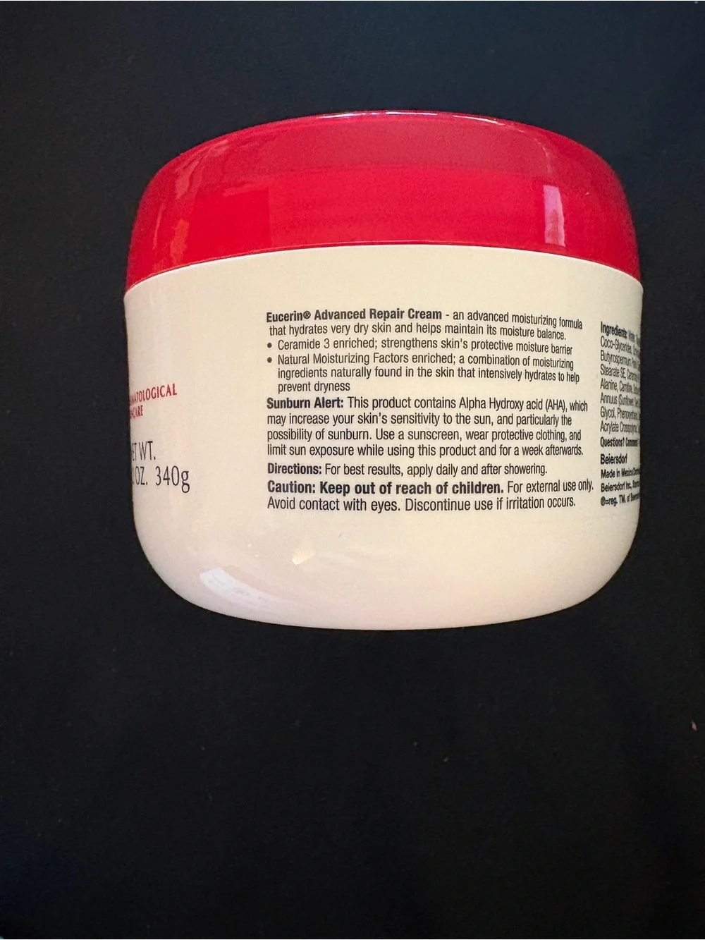 Eucerin Advanced Repair Cream Very Dry Skin 12 oz Fragrance Free NEW